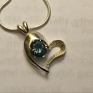Blue green moissanite heart pendant 1.1ct sterling